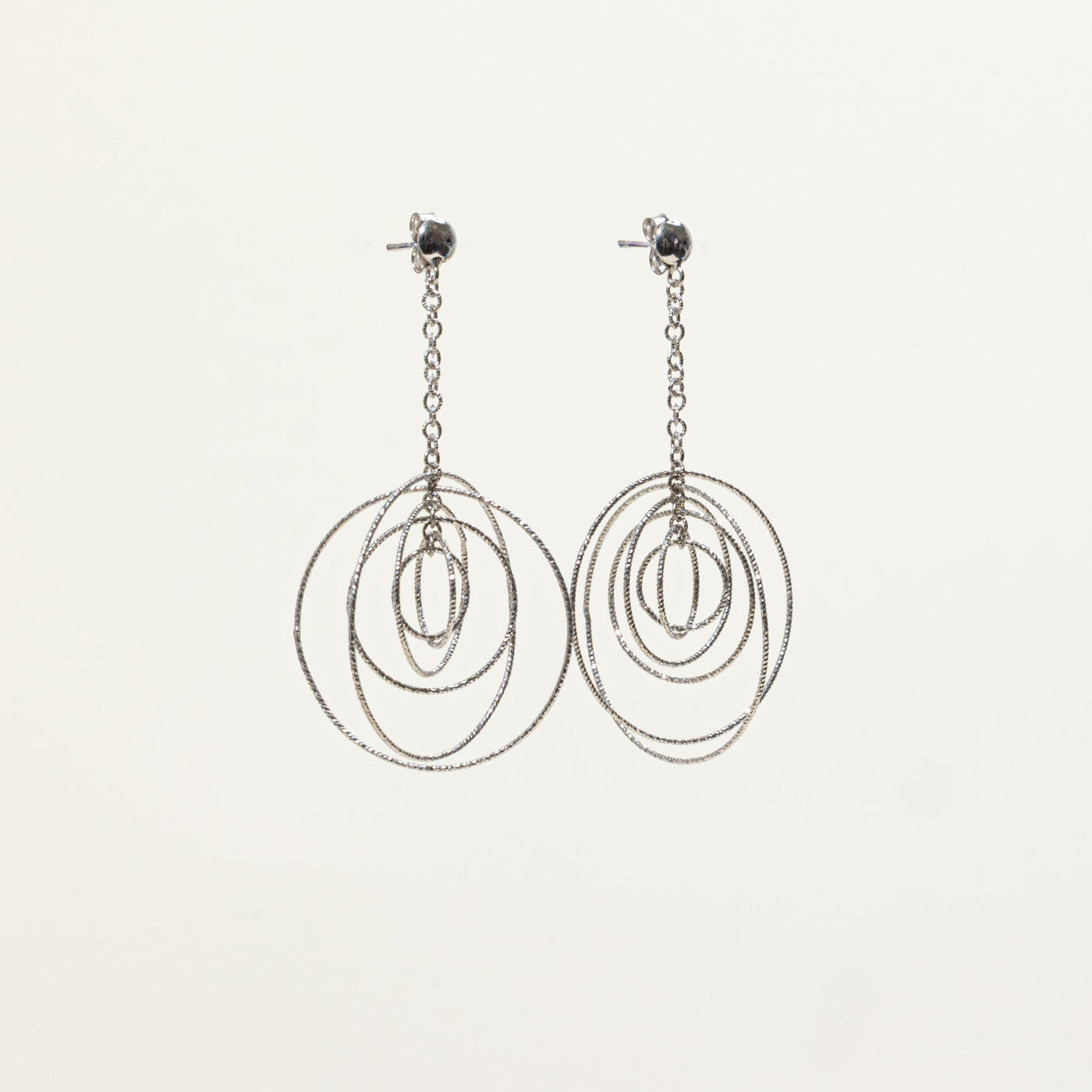 14k White Gold Circular Abstract Drop Earrings