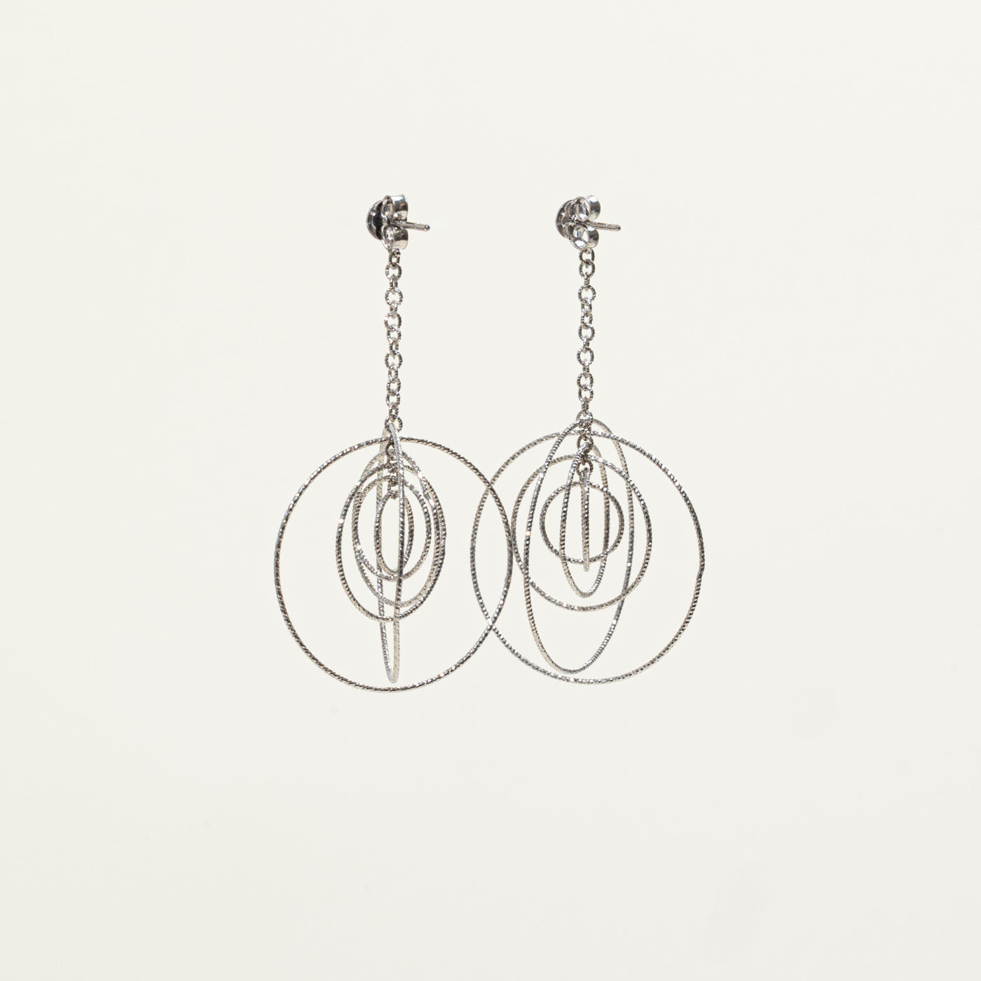 14k White Gold Circular Abstract Drop Earrings