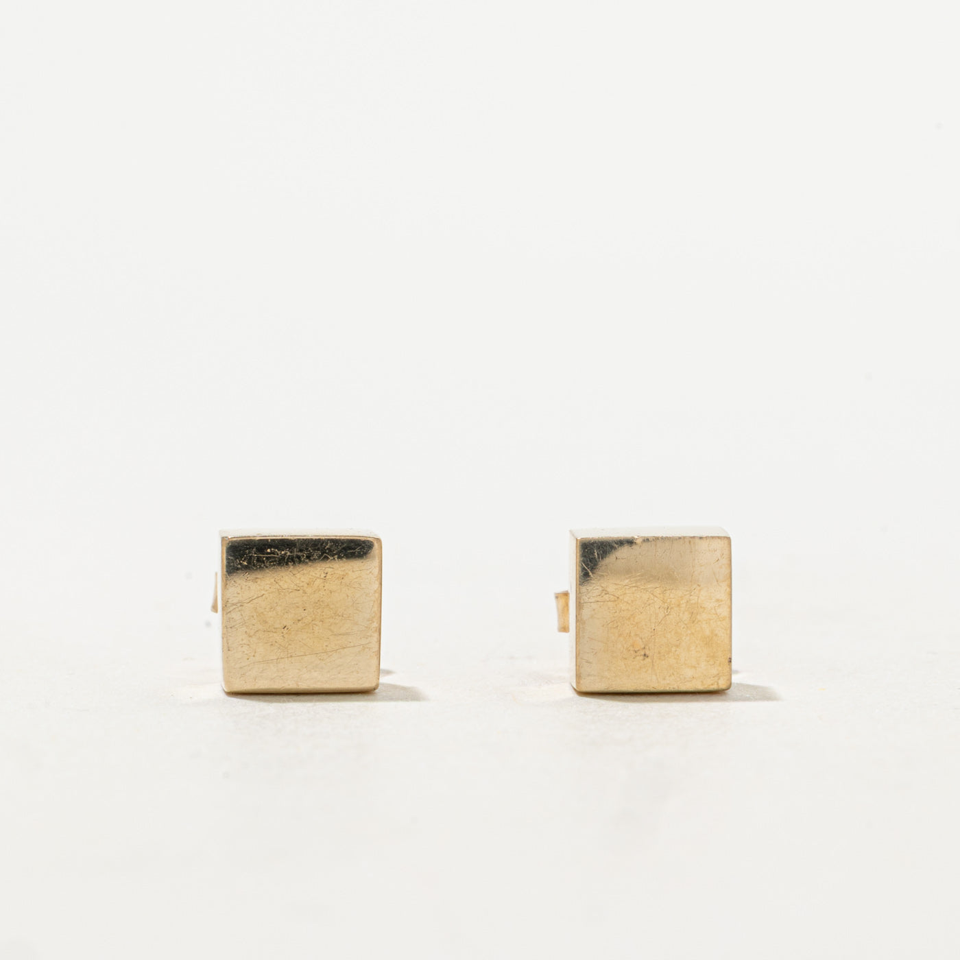 14k Yellow Gold Cube Stud Earrings