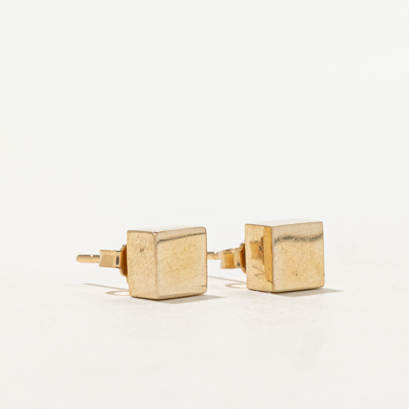 14k Yellow Gold Cube Stud Earrings