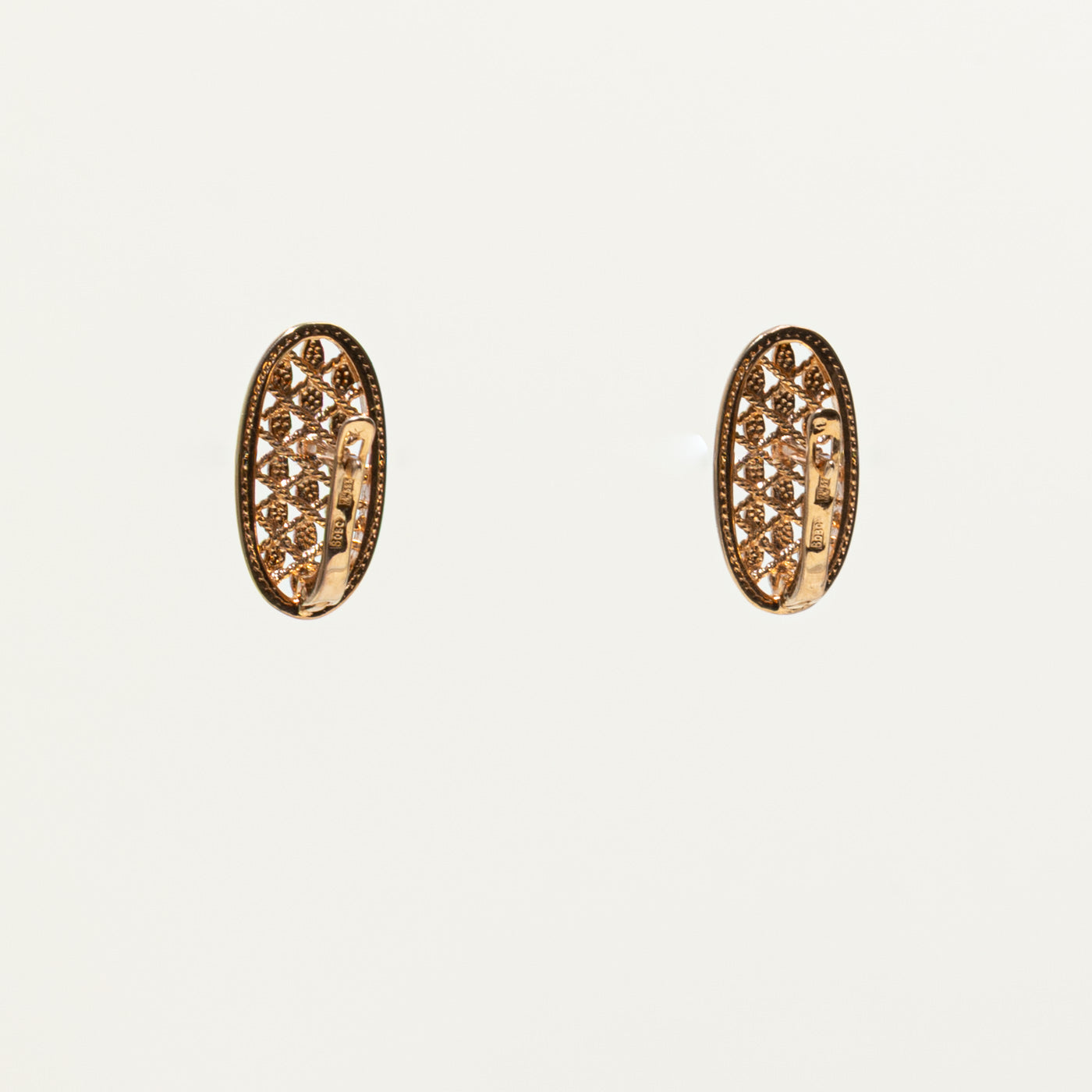 2008 Ukraine Rose Gold Openwork Oval Stud Earrings