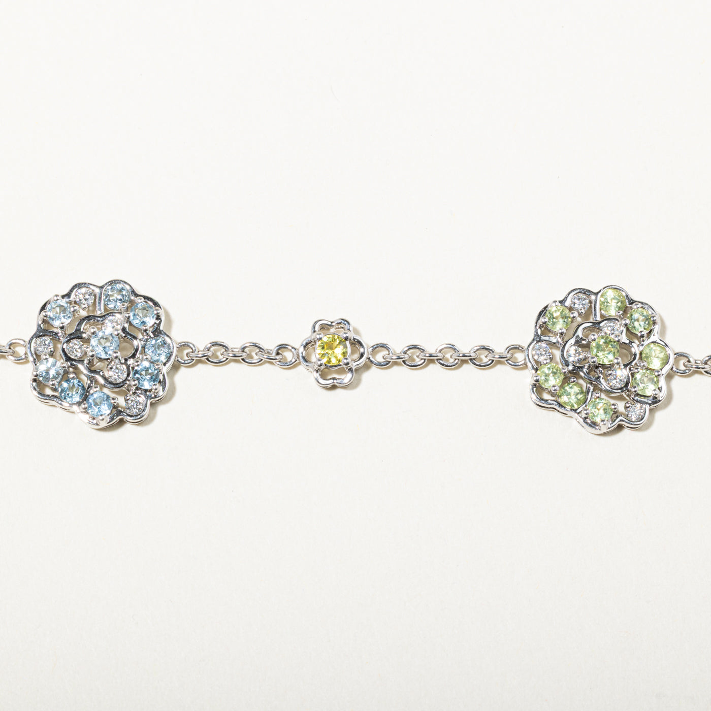 14k Multi Gemstone & Diamond Floral Cluster Bracelet | 1.84ctw, 0.45ctw | 6.5"