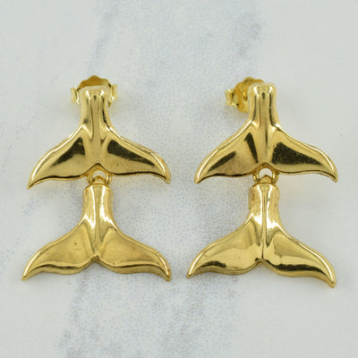 14k Yellow Gold Whale Tale Stud Earrings