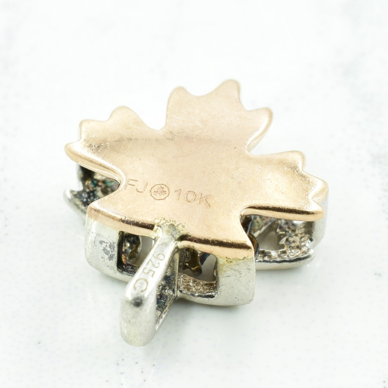 Gold & Sterling Silver Diamond Maple Leaf Pendant | 0.03ct |