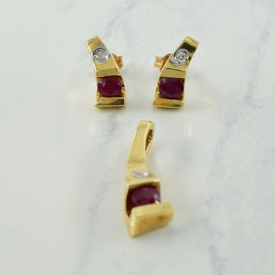 Ruby & Diamond Pendant & Earring Set | 0.90ctw, 0.04ctw |