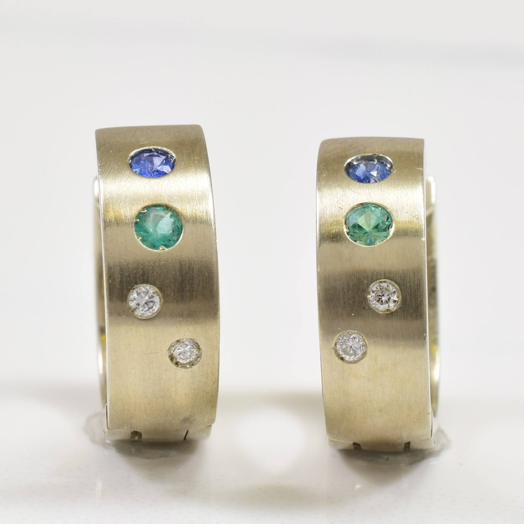 Multi Gem & Diamond Huggie Earrings | 0.16ctw, 0.04ctw |