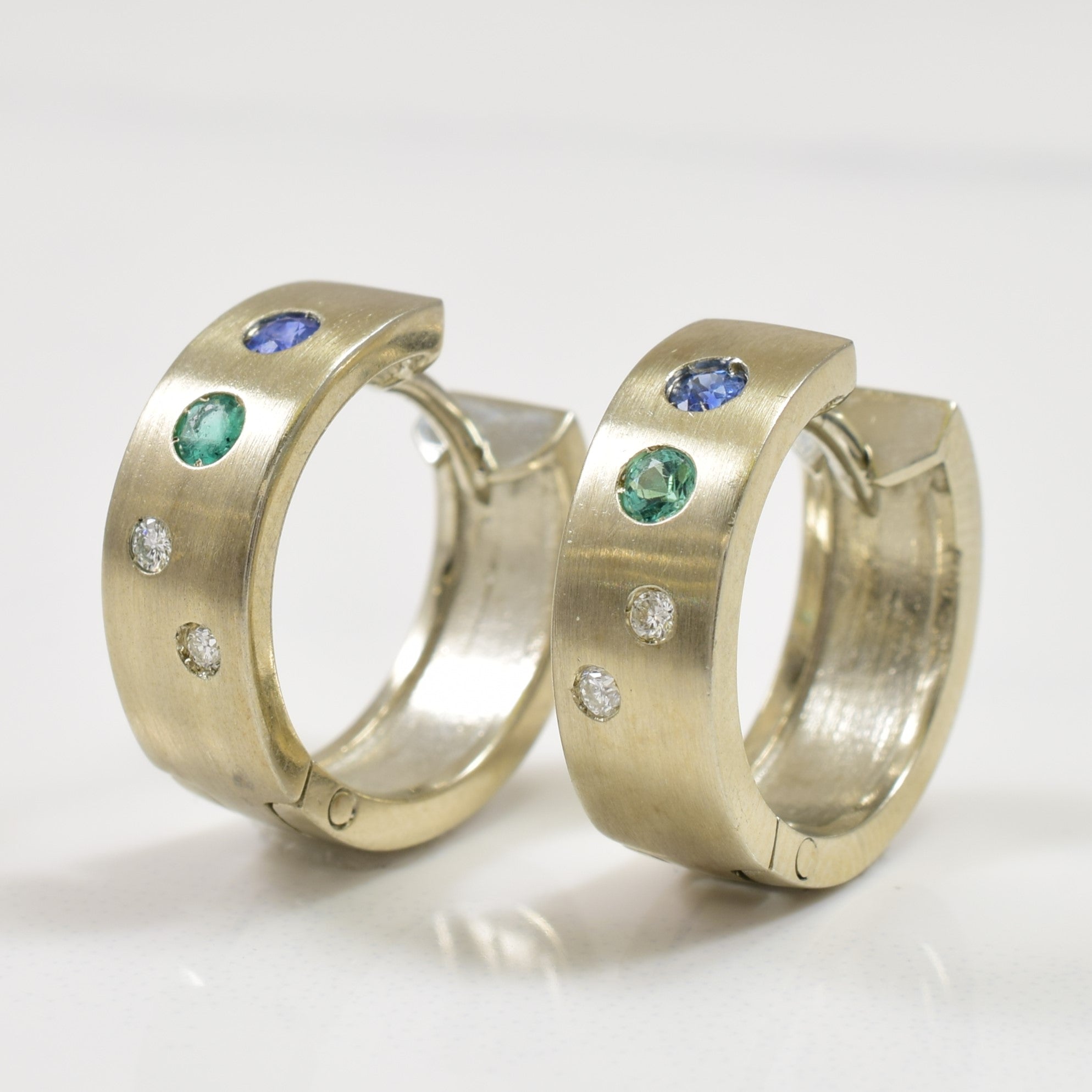 Multi Gem & Diamond Huggie Earrings | 0.16ctw, 0.04ctw |