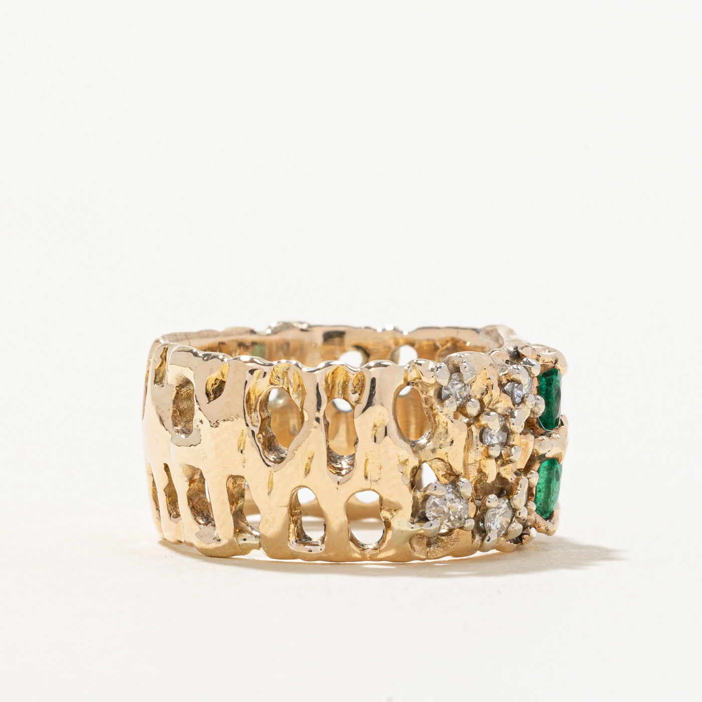Openwork Emerald & Diamond Accented Band | 0.26ctw, 0.28ctw | SZ 6 |