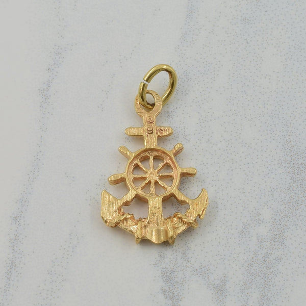 10k Yellow Gold Ship Wheel & Anchor Charm |