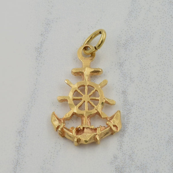 10k Yellow Gold Ship Wheel & Anchor Charm |