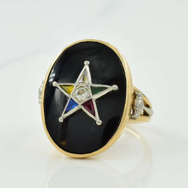 Black Onyx, Multi Colour Synthetic Stone, & Diamond Ring | 8.00ct, 0.20ctw, 0.07ctw | SZ 8.5 |
