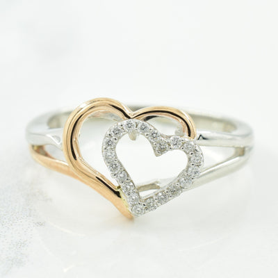 Two Tone Double Heart Diamond Ring | 0.10ctw | SZ 6.75 |