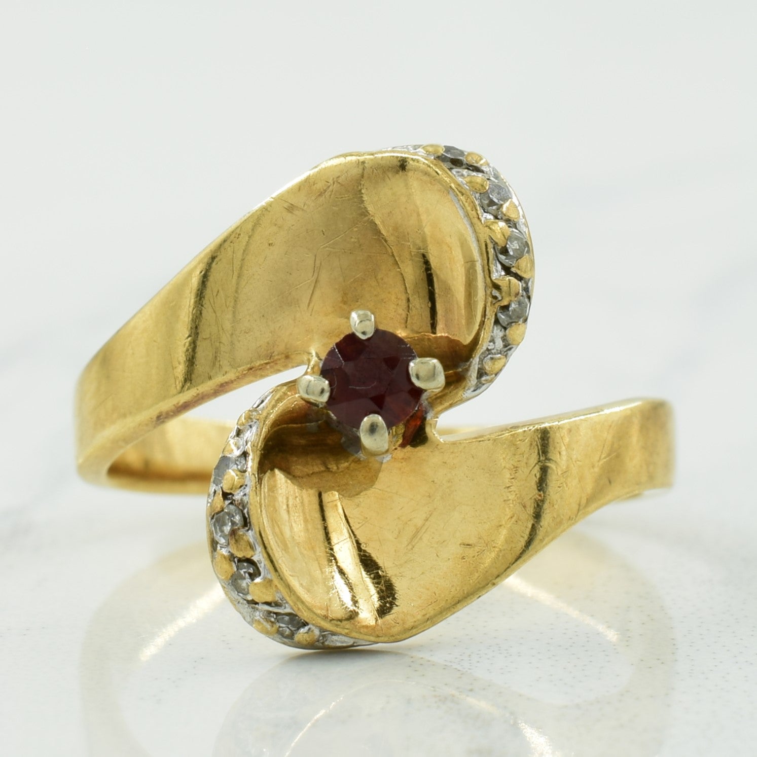 Garnet & Diamond Ring | 0.15ct, 0.08ctw | SZ 6.75 |