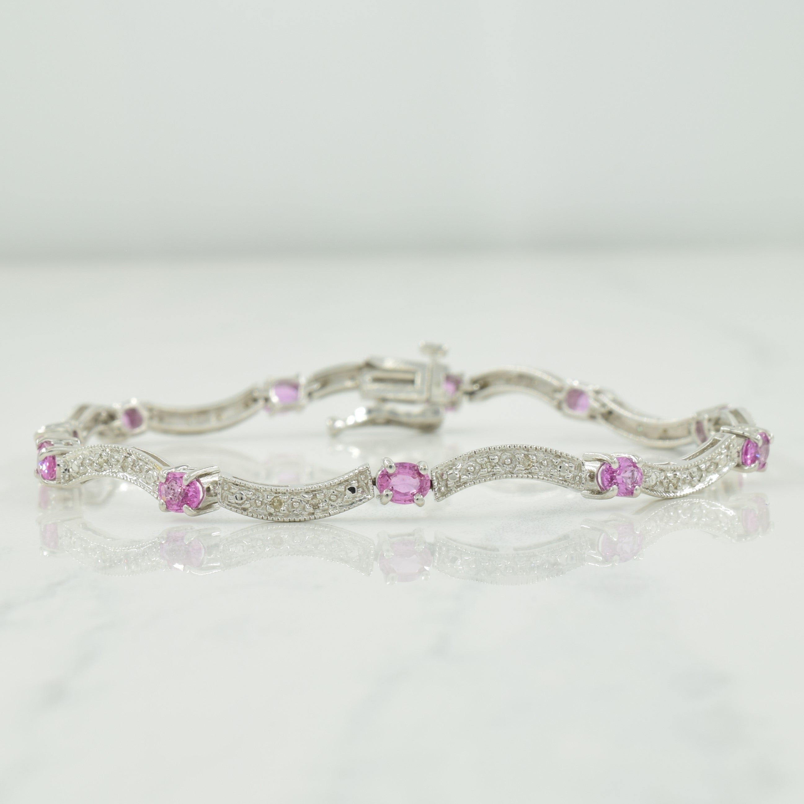 Pink Sapphire & Diamond Bracelet | 2.20ctw, 0.11ctw | 7" |