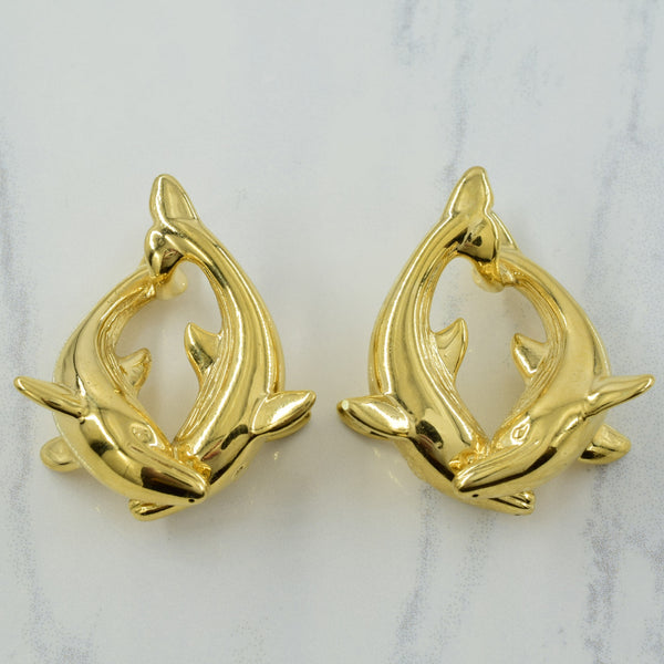 14k Yellow Gold Dual Dolphin Earrings |