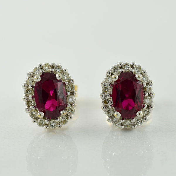 Synthetic Ruby & Diamond Earrings | 1.00ctw, 0.16ctw |
