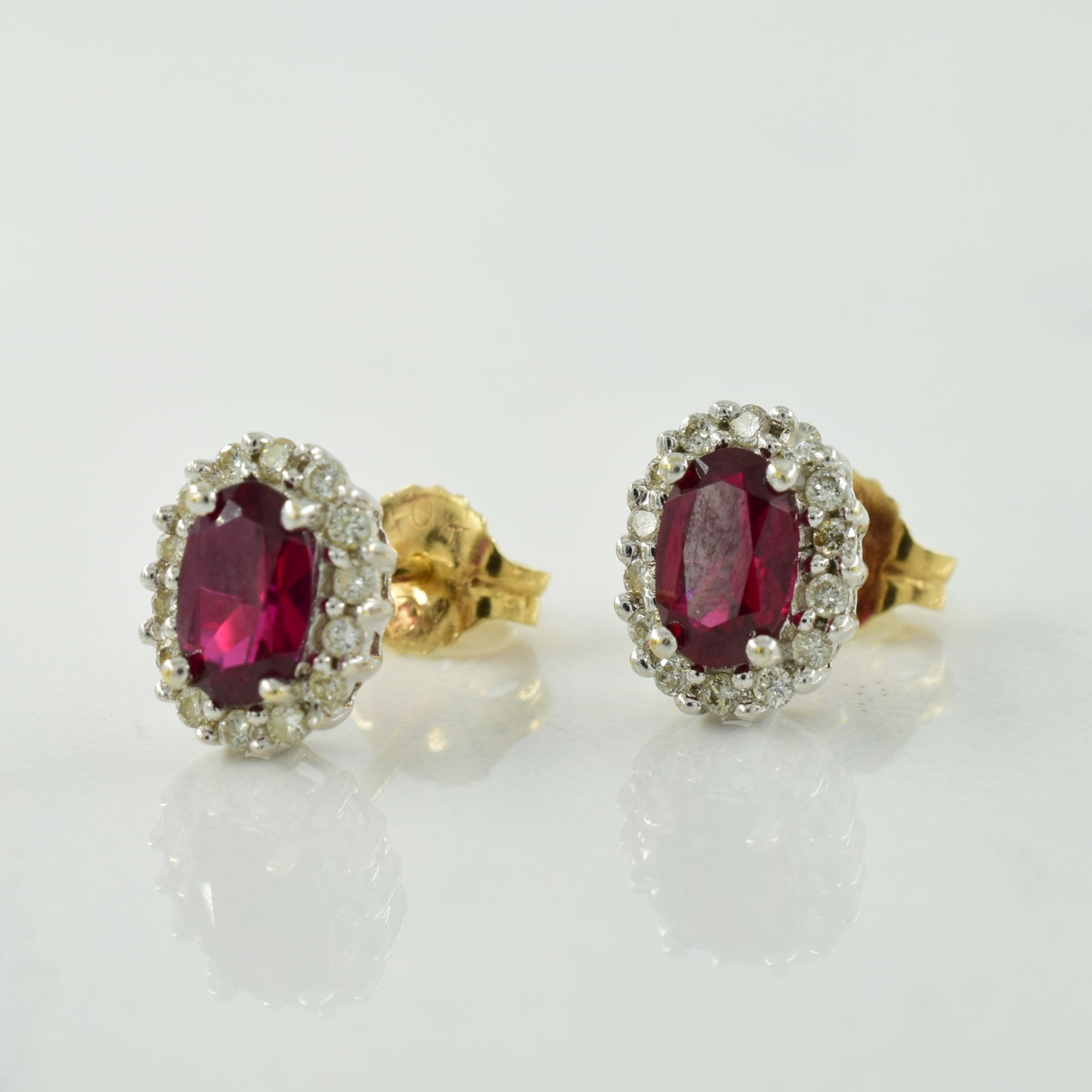 Synthetic Ruby & Diamond Earrings | 1.00ctw, 0.16ctw |