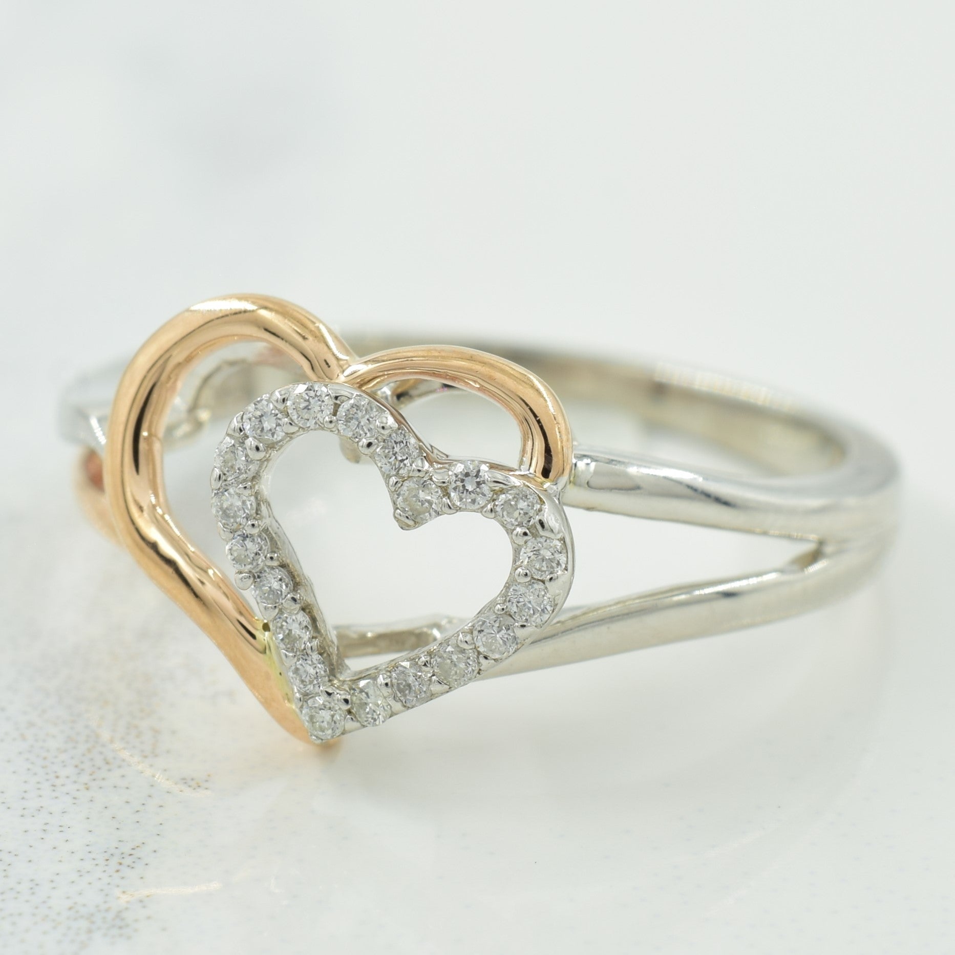 Two Tone Double Heart Diamond Ring | 0.10ctw | SZ 6.75 |