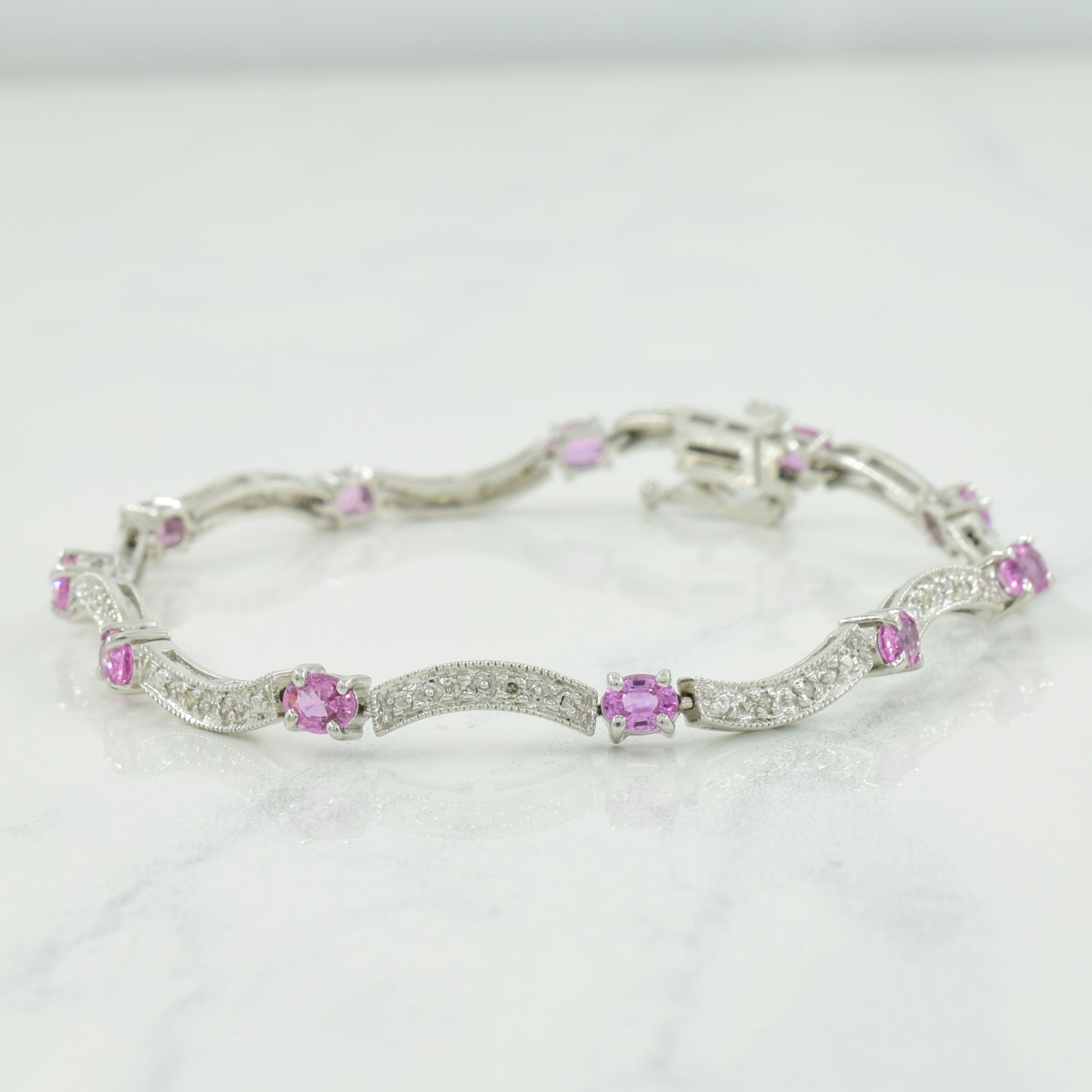 Pink Sapphire & Diamond Bracelet | 2.20ctw, 0.11ctw | 7" |