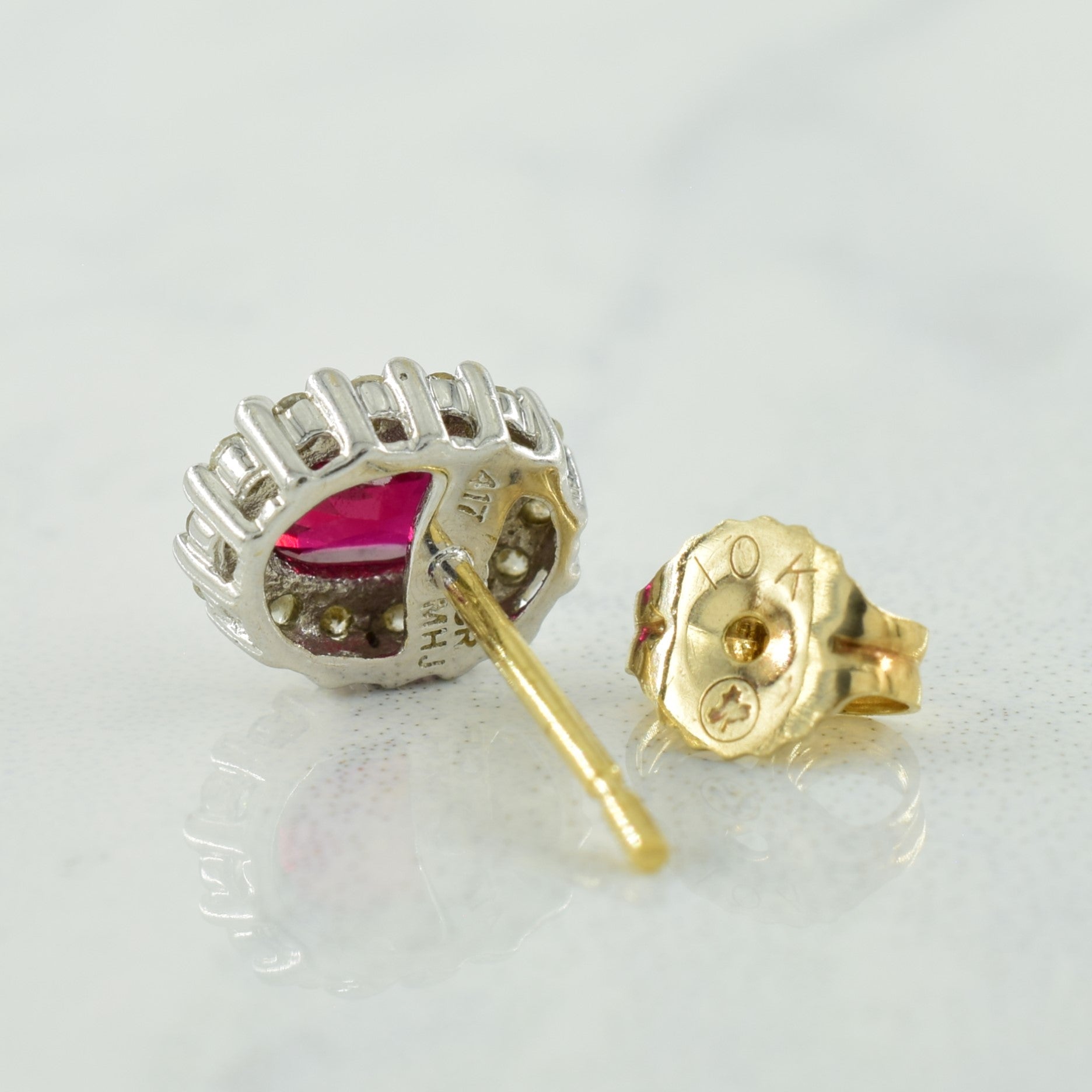 Synthetic Ruby & Diamond Earrings | 1.00ctw, 0.16ctw |