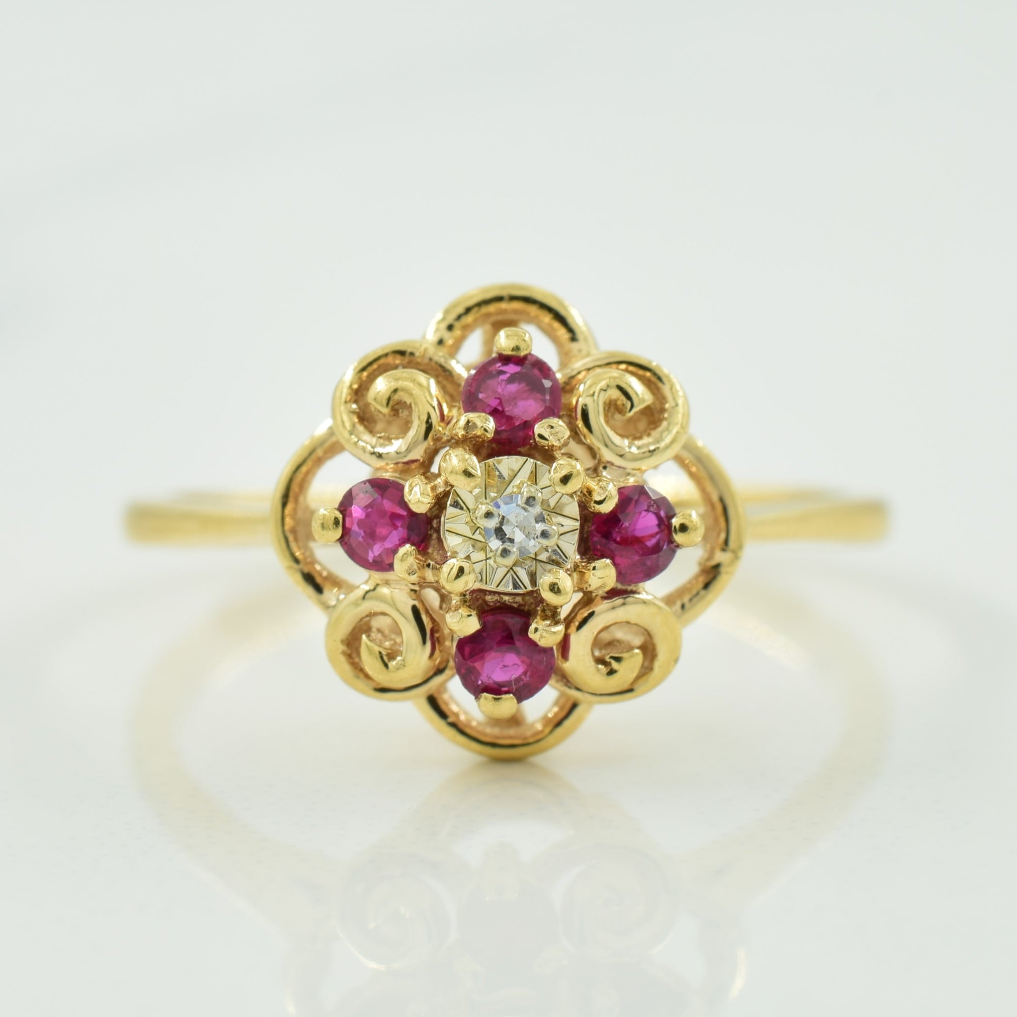 Ruby & Diamond Cluster Ring | 0.20ctw, 0.01ct | SZ 7.5 |