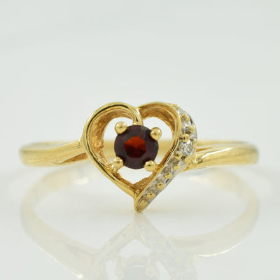 Garnet & Diamond Heart Shaped Ring | 0.12ct, 0.01ct | SZ 6.25 |