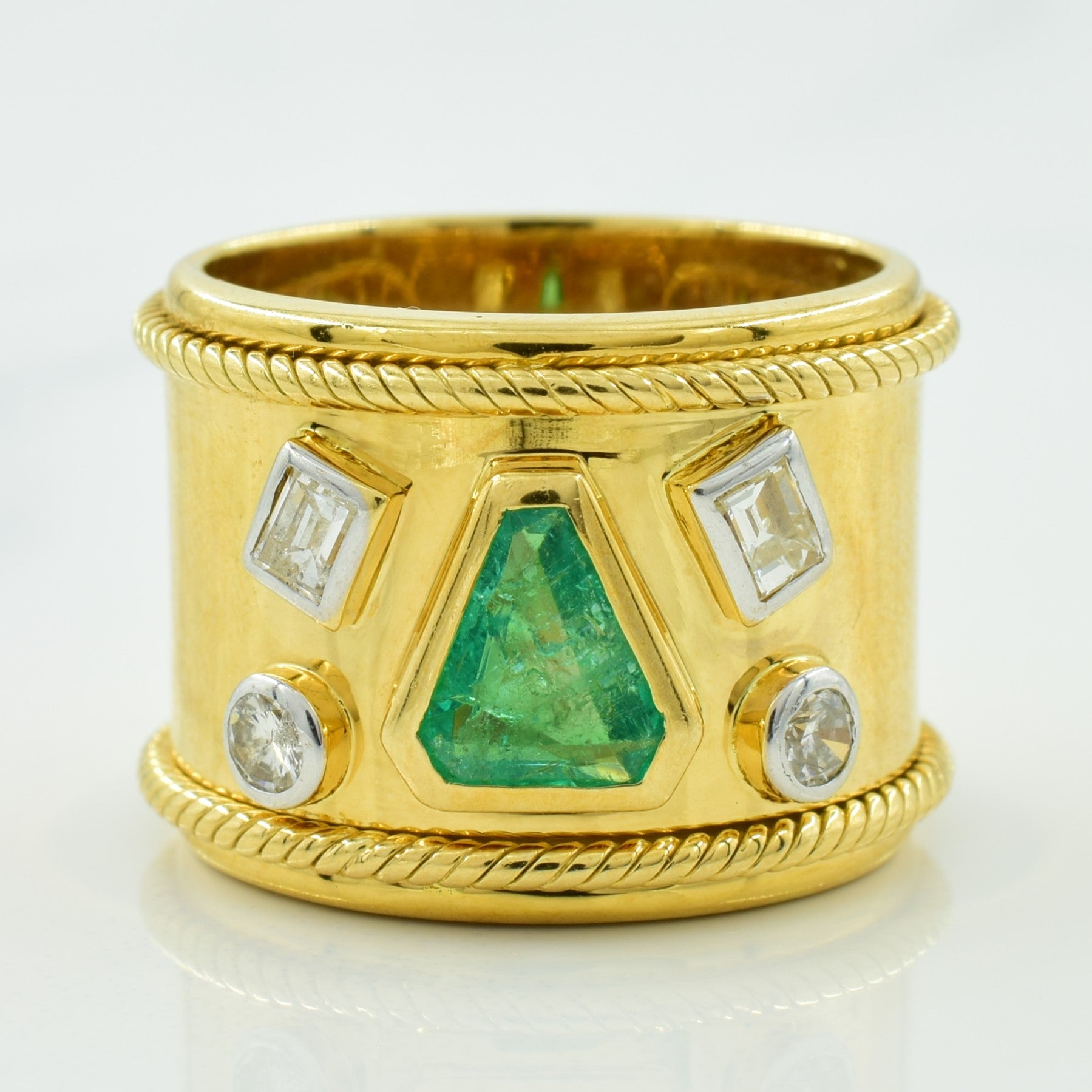Emerald & Diamond Cigar Band Ring | 0.75ct, 0.30ctw | SZ 6.5 |