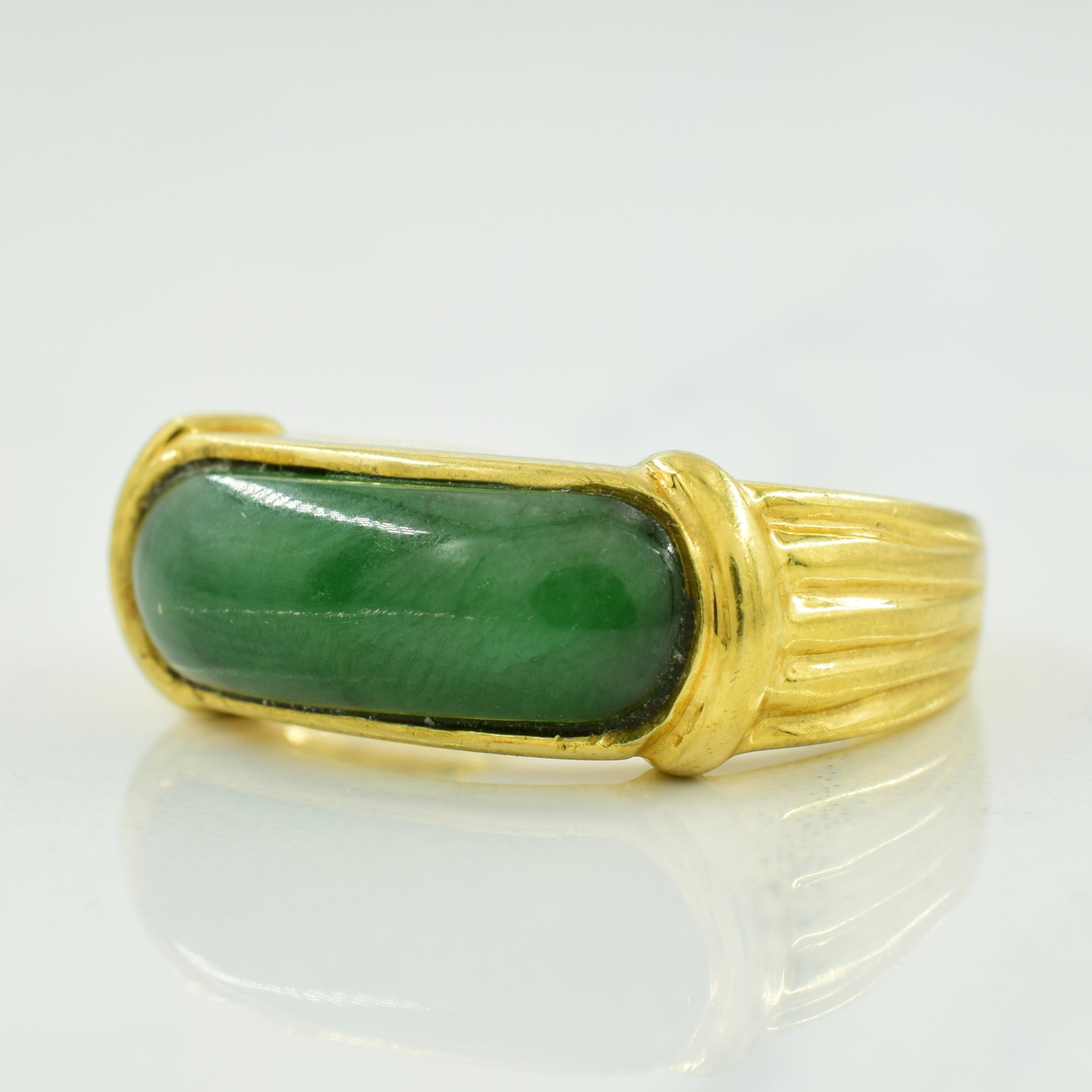 Vintage 18K Gold Jadeite Saddle Ring | 4.00ct | SZ 8 |