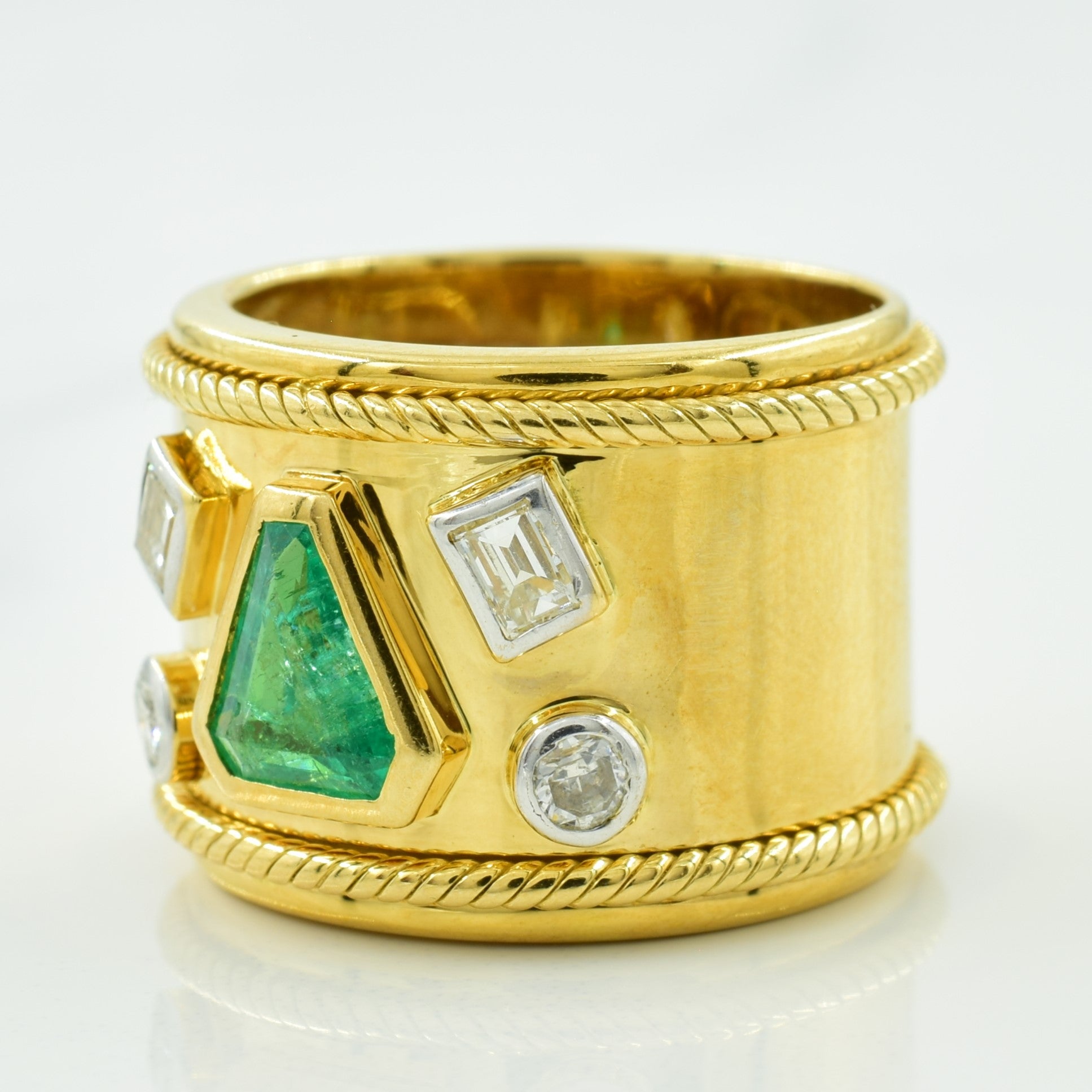 Emerald & Diamond Cigar Band Ring | 0.75ct, 0.30ctw | SZ 6.5 |