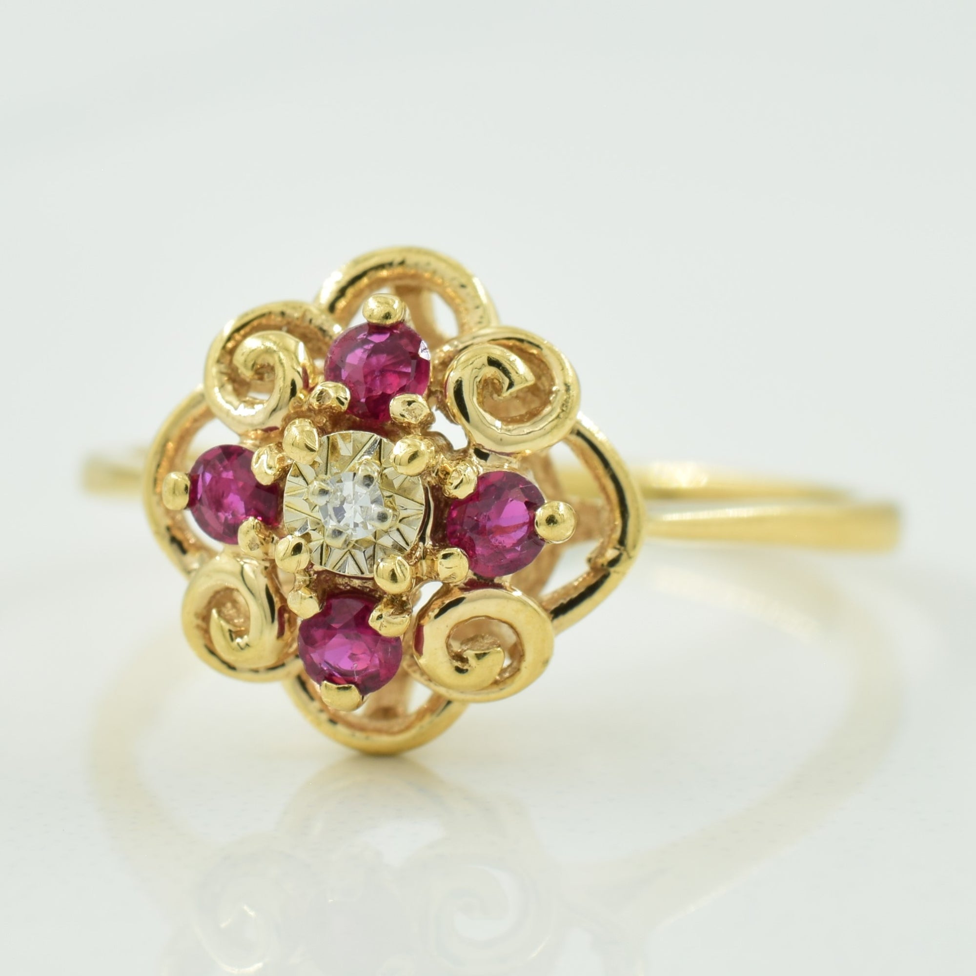 Ruby & Diamond Cluster Ring | 0.20ctw, 0.01ct | SZ 7.5 |