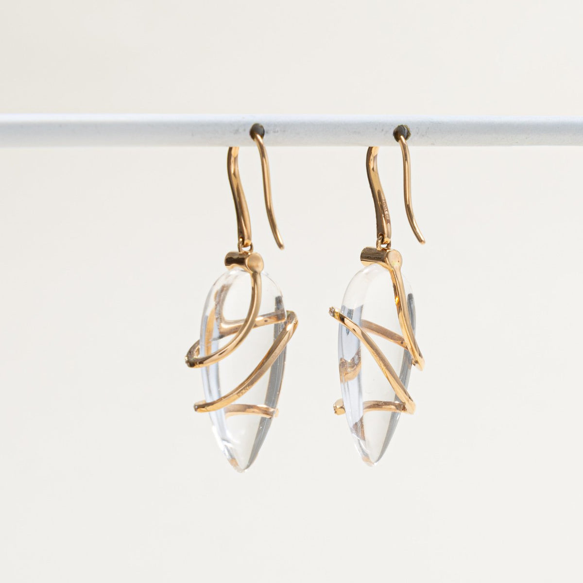 18k Pear Cut Quartz & Diamond Drop Earrings | 17.80ctw, 0.54ctw