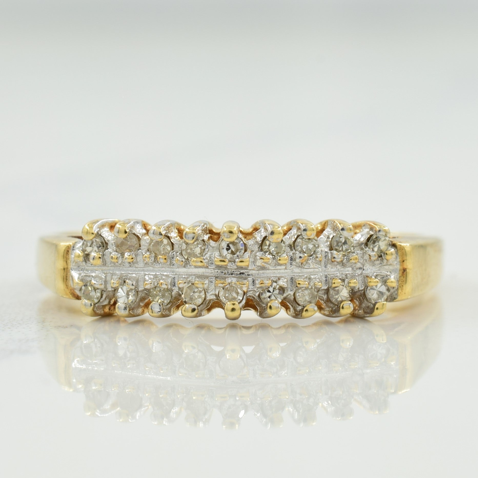 Bague à deux rangs de diamants | 0,09 ct au total | Taille 7,75 | 
