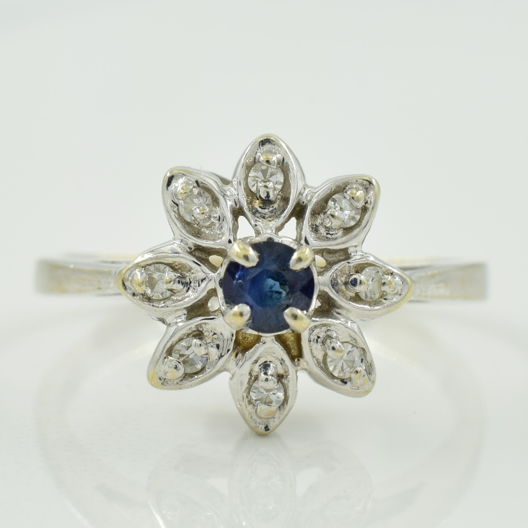 Sapphire & Diamond Floral Halo Ring | 0.20ct, 0.08ctw | SZ 5.5 |