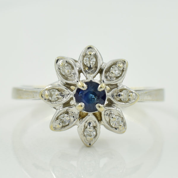 Sapphire & Diamond Floral Halo Ring | 0.20ct, 0.08ctw | SZ 5.5 |