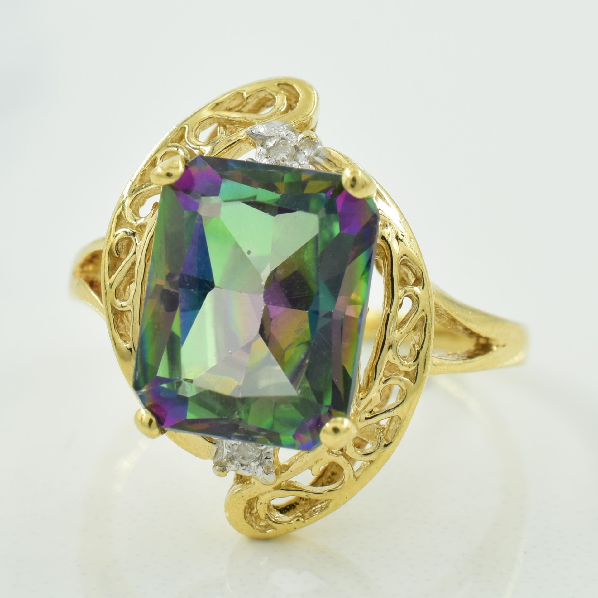 Mystic Topaz & Diamond Cocktail Ring | 4.00ct, 0.01ctw | SZ 6 |