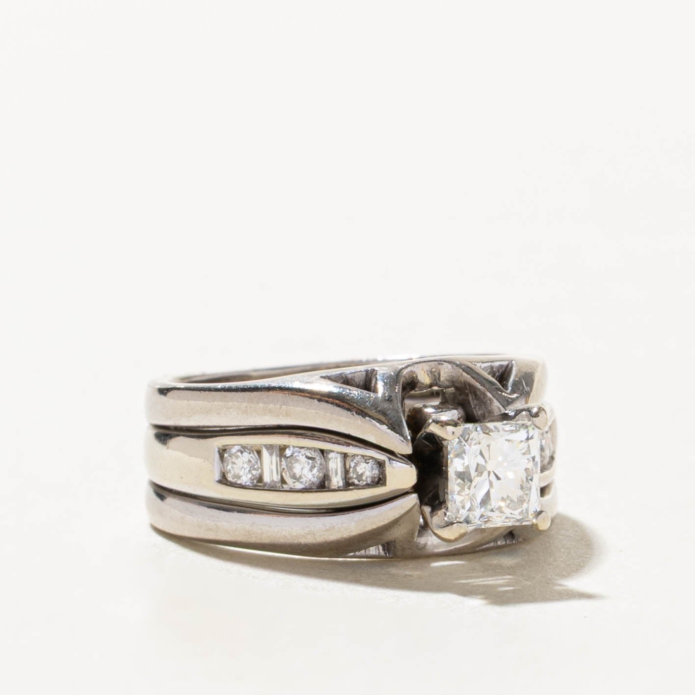 14k Princess Cut Diamond Grooved Chunky Ring | 0.68ct VVS2 F, 0.30ctw | SZ 5
