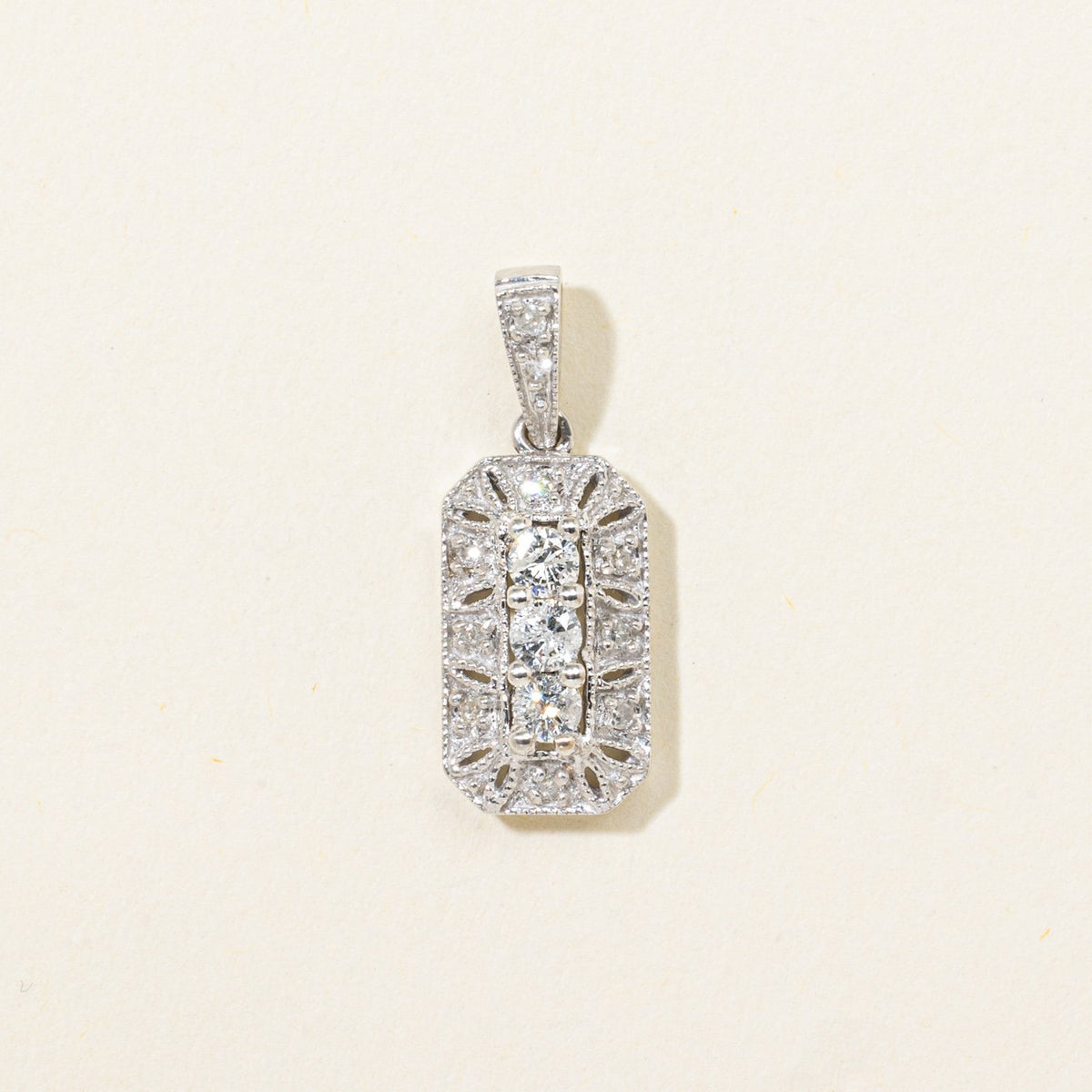 10k Three Stone Diamond Geometric Ornate Pendant | 0.20ctw