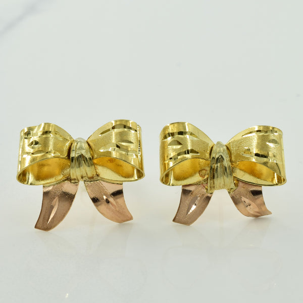 14k Yellow & Rose Gold Bow Tie Stud Earrings |