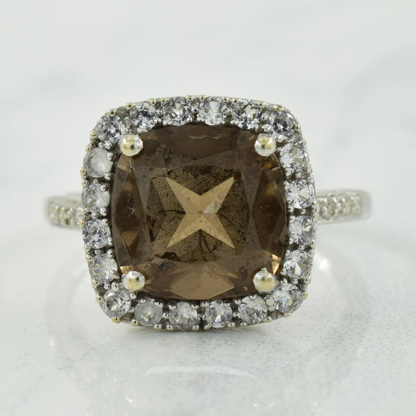 Smoky Quartz, Synthetic White Sapphire, & Diamond Ring | 3.74ct, 0.50ctw, 0.02ctw | SZ 5.25 |