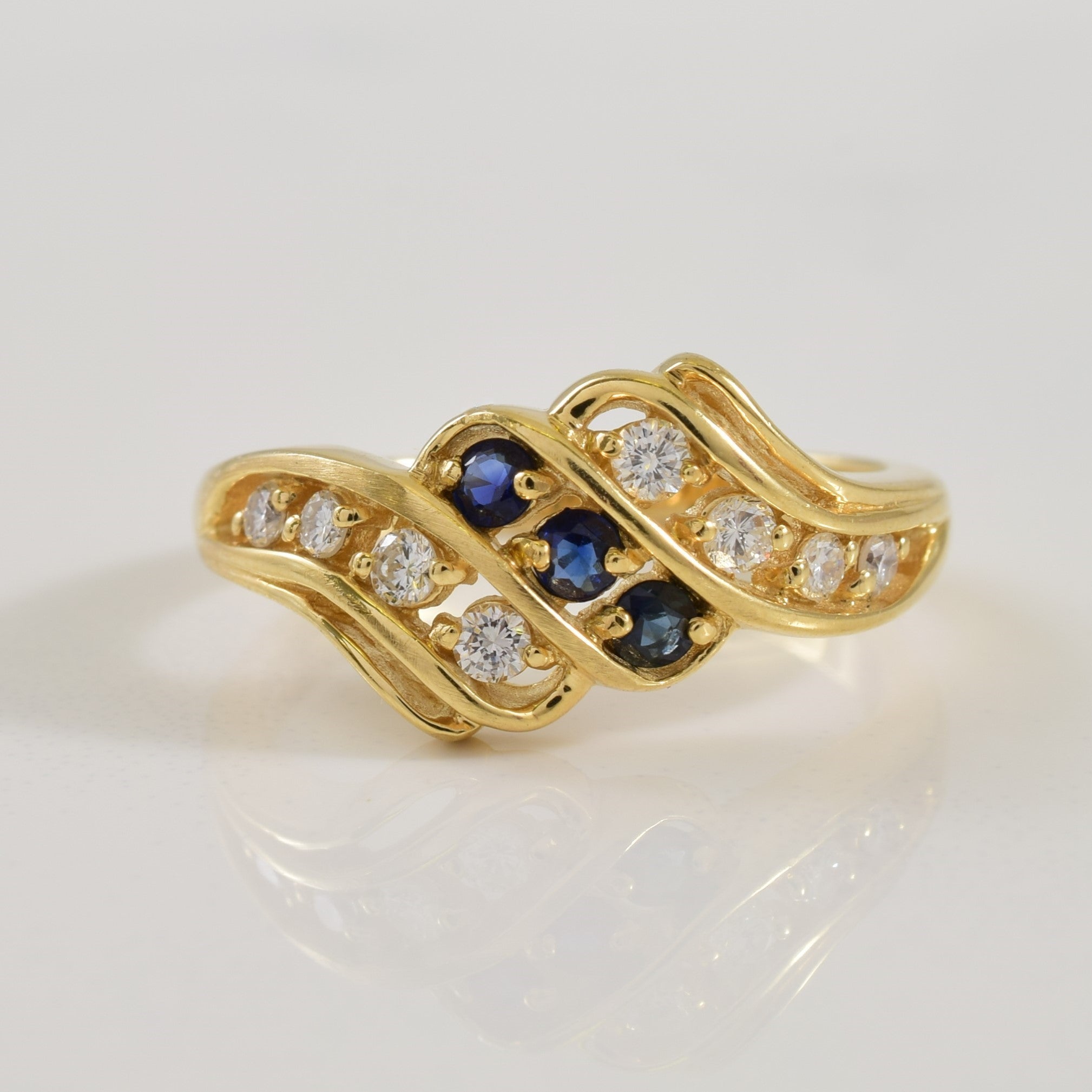 Sapphire & Diamond Bypass Ring | 0.20ctw, 0.12ctw | SZ 6 |