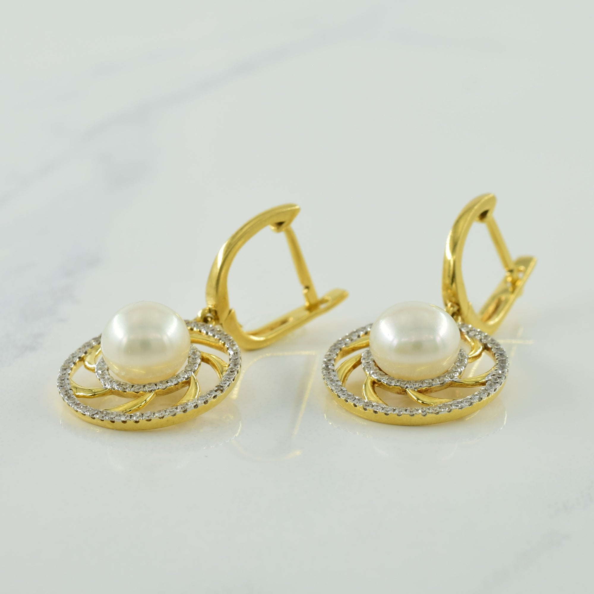Pearl & Diamond Drop Earrings | 4.00ctw, 0.75ctw |