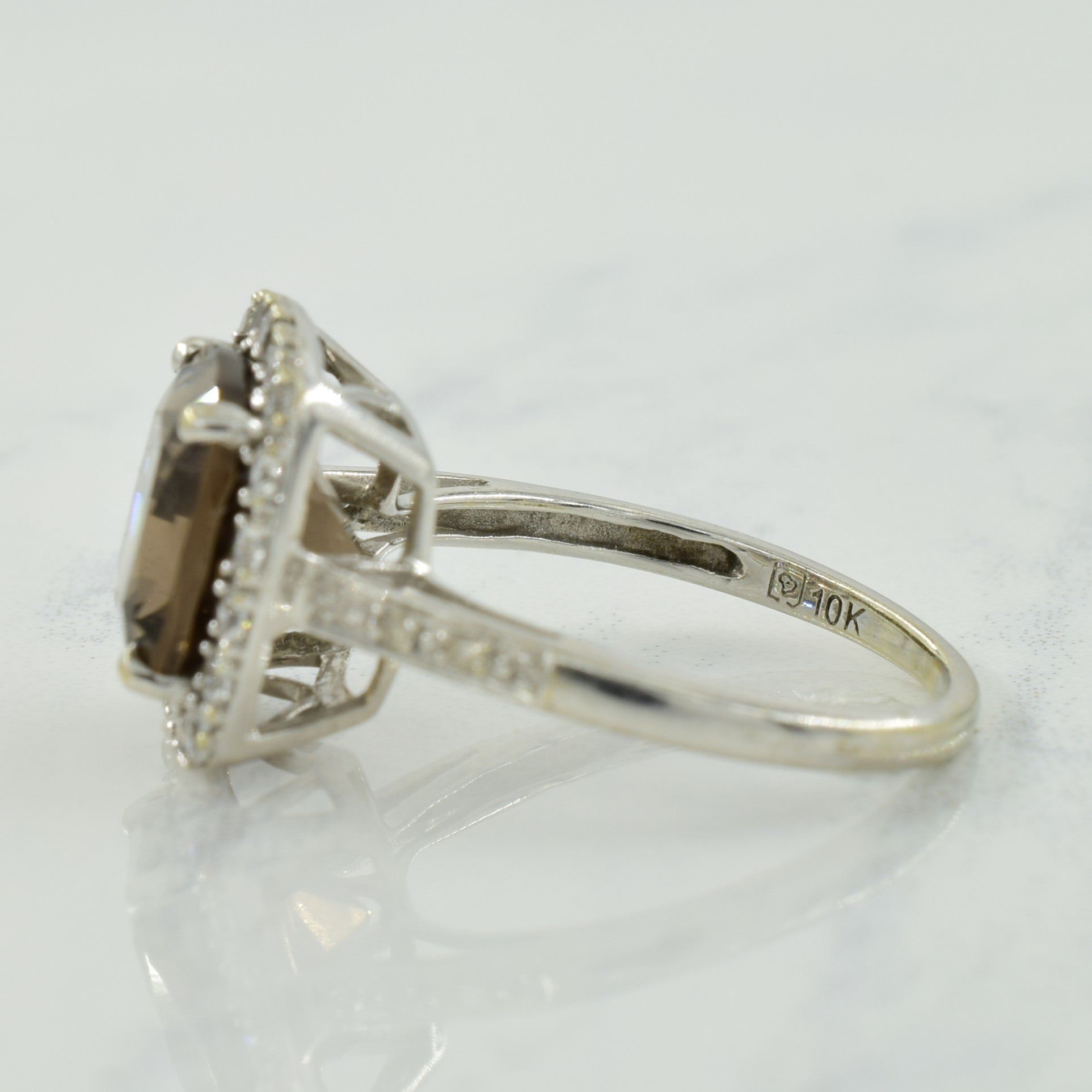 Smoky Quartz, Synthetic White Sapphire, & Diamond Ring | 3.74ct, 0.50ctw, 0.02ctw | SZ 5.25 |