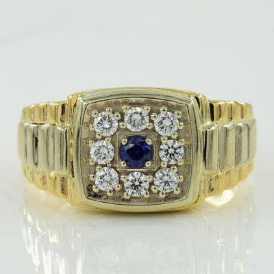 Synthetic Blue Sapphire with Diamonds Halo Ring | 0.08ct, 0.25ctw | SZ 10 |