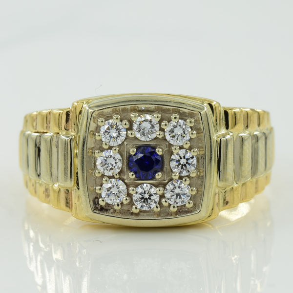 Synthetic Blue Sapphire with Diamonds Halo Ring | 0.08ct, 0.25ctw | SZ 10 |