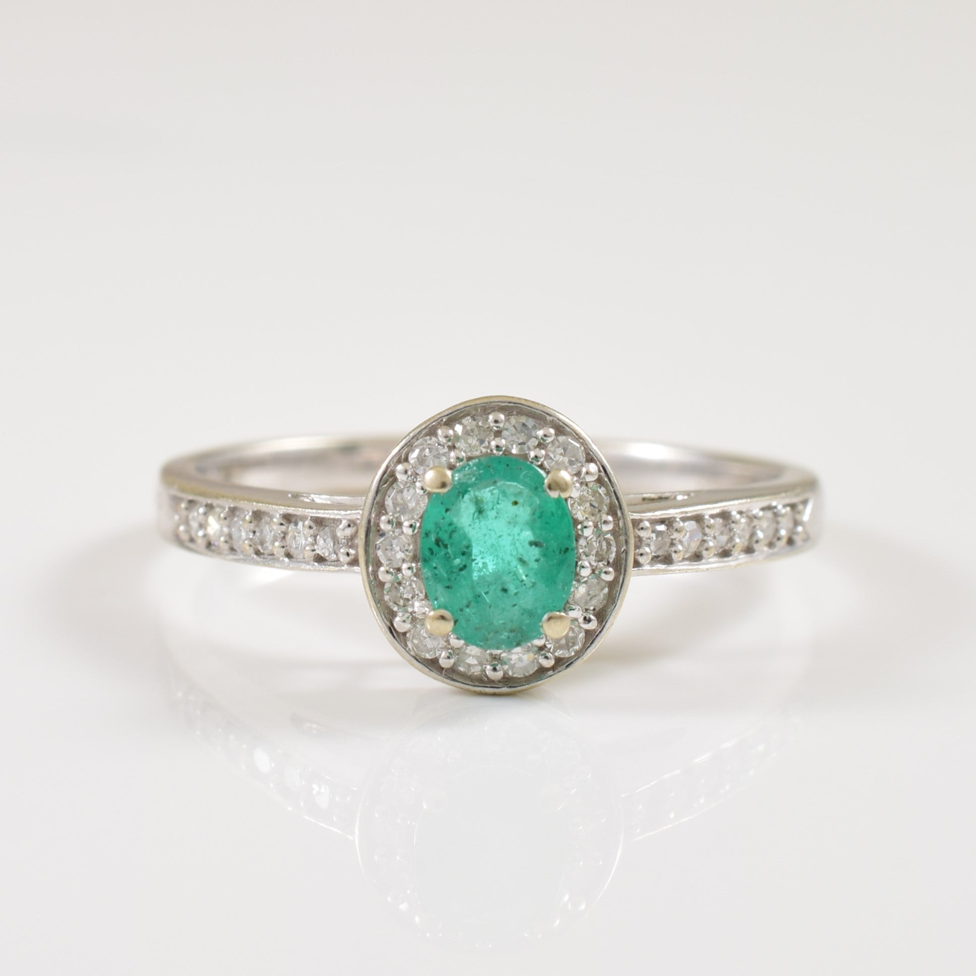 Emerald & Diamond Halo Ring | 0.30ct, 0.12ctw | SZ 6.5 |