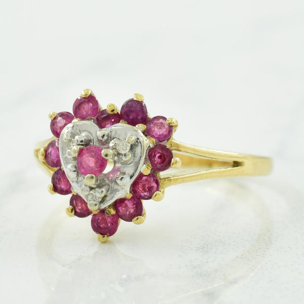 Ruby & Diamond Heart Ring | 0.60ctw, 0.02ctw | SZ 6 |