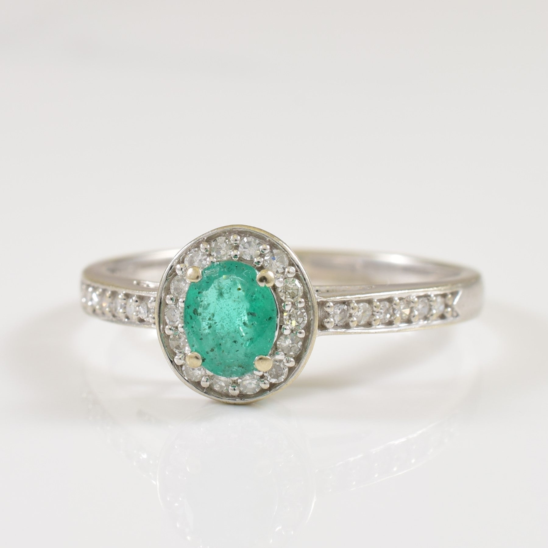 Emerald & Diamond Halo Ring | 0.30ct, 0.12ctw | SZ 6.5 |