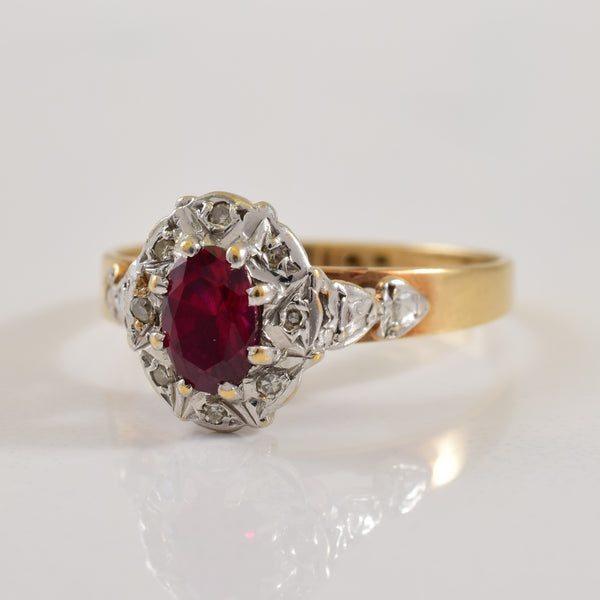 Vintage Ruby & Diamond Halo Ring | 0.50ct, 0.03ctw | SZ 7.5 |