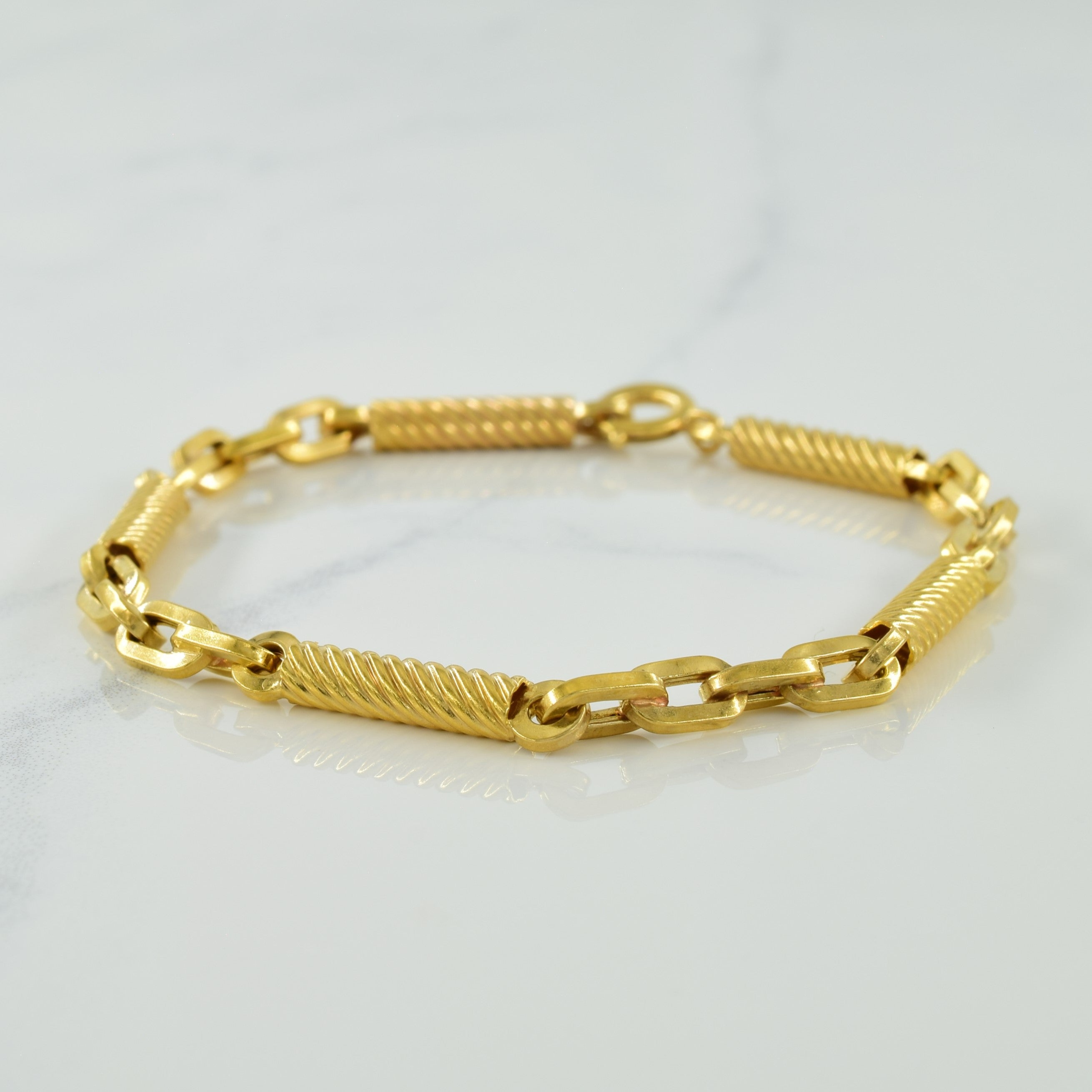 18k Yellow Gold Cable & Bar Link Bracelet | 7.75" |