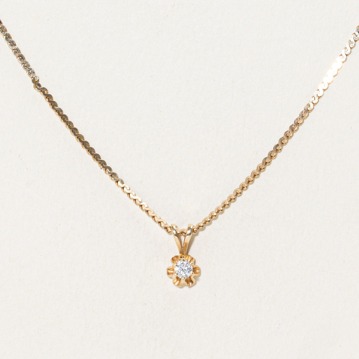 10k Belcher Set Diamond Pendant Necklace | 15"